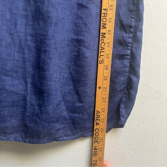 120% Lino EAC blue linen sleeveless ruffle button up blouse Sz 46 S/M - Picture 9 of 9